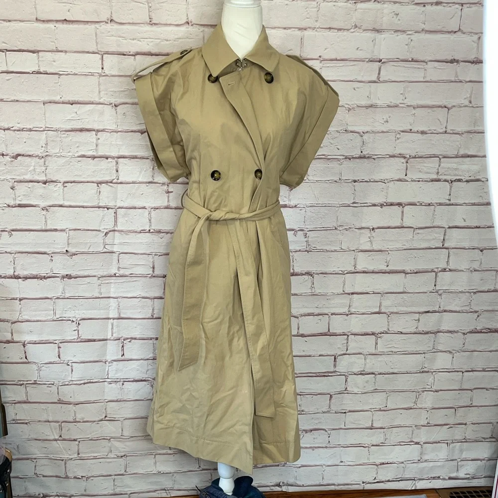 MNG Sleeveless Button-Down Trench Coat Khaki Small - Picture 4 of 13